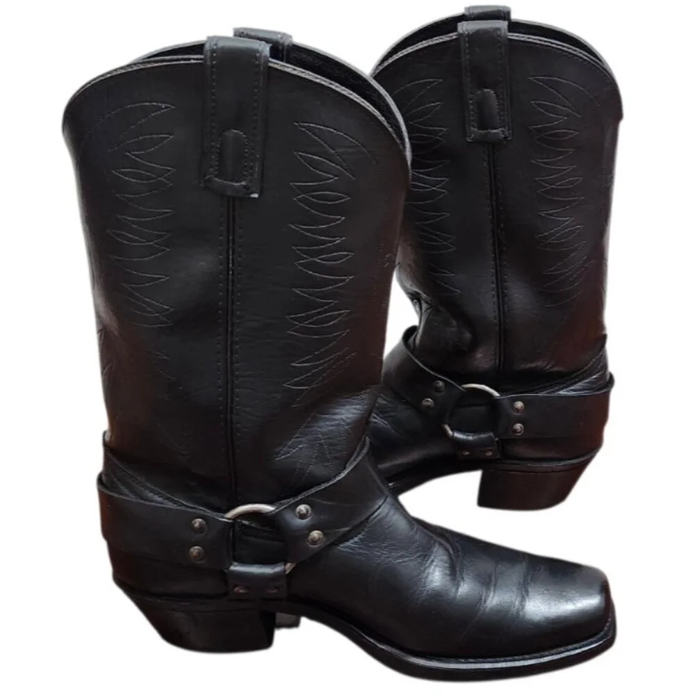 Texas USA Made Black Leather Western Harness Boots Eagle Detail Men’s 9